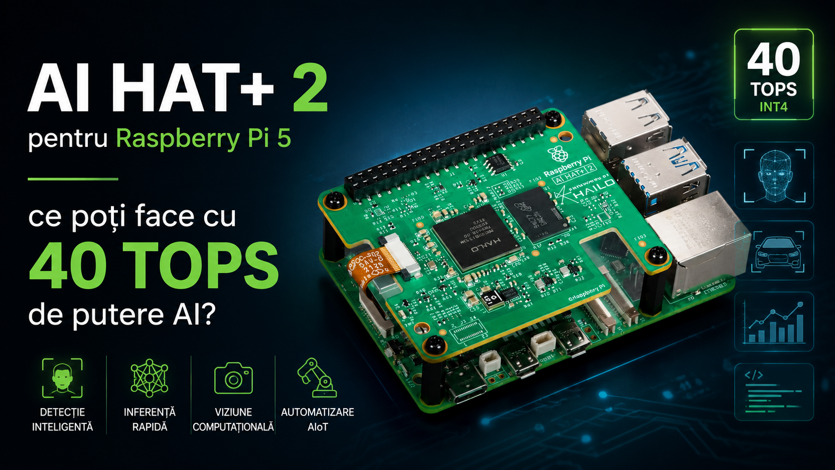AI HAT+ 2 pentru Raspberry Pi 5: ce poți face cu 40 TOPS de putere AI?