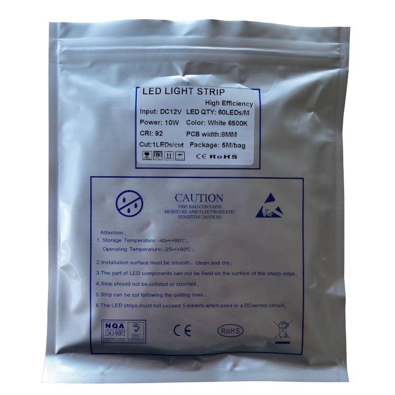 Banda led de culoare albă, 12V, eficienta inalta, 60 led/m, 6500K, 8mm width, 5m