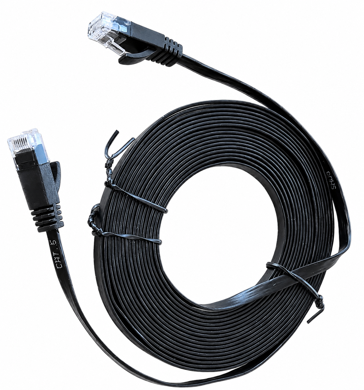 Cablu de date mufat, RJ45, CAT 6, plat, 5m, negru